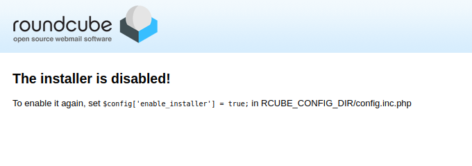 Roundcube installer disabled screenshot